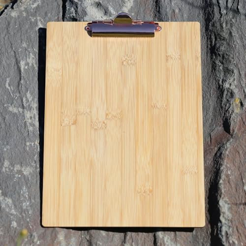 Bütic Holz Bambus Klemmbrett Standardform aus echtem Bambus für DIN A4 A5 A6 mit Klarlack versiegelt, Format:A4 hoch, Klemme:Zahnklemme rosegold