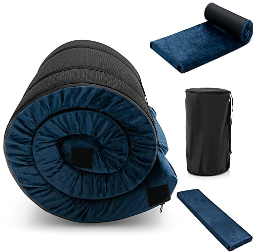 Giantex 72 Memory Foam Camping Mattress, Foldable Floor Guest Bed for Sleepover, Portable Sleeping Mat with Waterproof Cover Travel Bag, Roll Up Sleeping Pad for Backpacking Hiking, Blue
