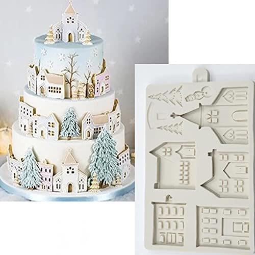 TOPBSFARNY Christmas Tree Snowman House Castle Fondant Silicone Molds Chocolate Moulds Sugar Craft Tools Fondant Cake Decoration Rainbow Jelly Baking Mould
