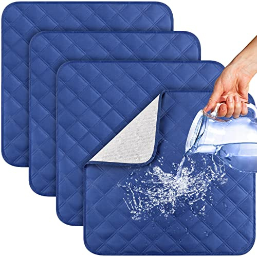Threan Waterproof Incontinence Chair Pad Washable Reusable Chair Pad Absorbent Seat Protector Pads 22.1 x 20.9 Inches for Women Men Adults Kids Wheelchair Recliners (4 Pcs, Royal Blue)