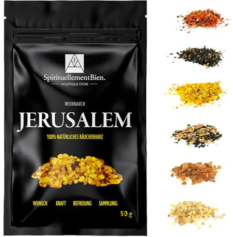 Incenso Gerusalemme resina Naturale in Grano Puro 100% - 50gr - Forza - Blocco emotivo - Desiderio - Purificazione - Protezione per Fumigazione in Un Brucia Profumo o incensiere