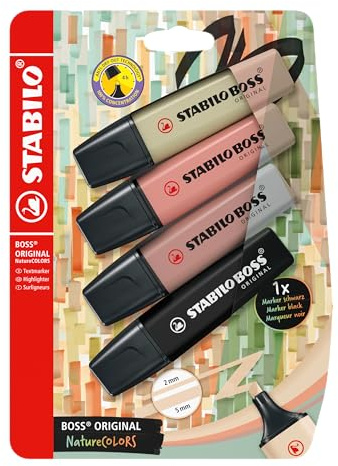 STABILO BOSS ORIGINAL NatureCOLORS - Highlighter - Pack of 4 - Mud Green, Sienna, Umber, Black