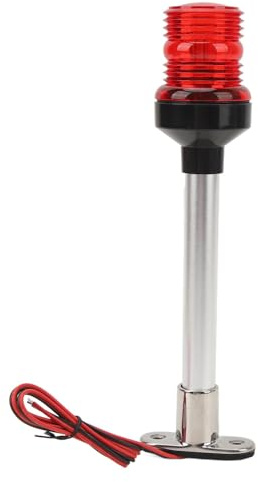 Boat Stern Light, Stainless Steel Base 33 LED Lamp Beads 10 Inches Height Aluminum Rod Bow Mast LED Anchor Navigation Lights for Fishing Boats (Red)
