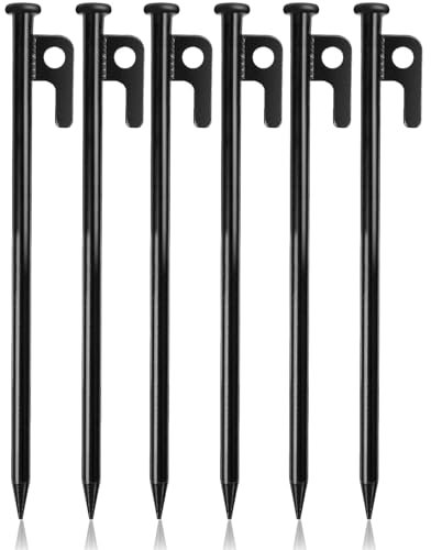 Flintronic Zelt Heringe Stahl Erdnägel, 6Pcs Zelt-Heringe aus Stahl, 30 cm Stabil Camping Zeltheringe, Metall Heringe Erdnägel für Zelt Vorzelt, mit Haken und Loch für Camping und Outdoor Wandern
