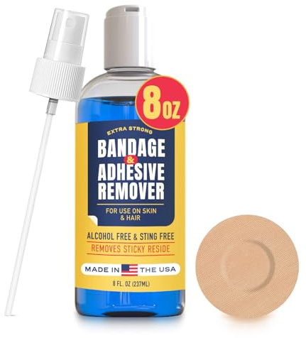 Sting-Free Adhesive Remover - 8oz Gentle & Pain-Free Bandage & Strong Adhesive Remover - Ideal for Sensitive Skin, Sports Tape, Dialysis Ports, Continuous Blood Glucose Monitoring & Colostomy Bag Care