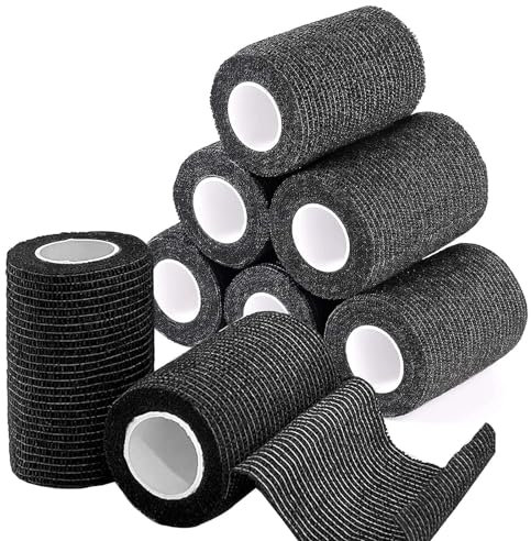 Gentpovth elbstklebender Verband, 8 Rollen x 7,5cm x 4,5m Pflaster Rolle Verbandsmaterial,Elastische Fixierbinde Haftbandage,für Stretch Sportler, Handgelenk, Knöchel, Pet Grooming(Schwarz)