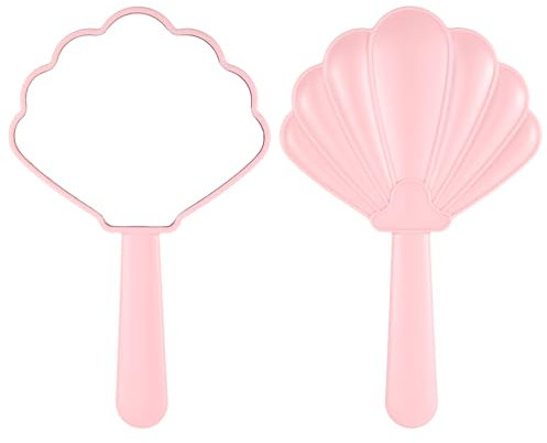 Gjinxi Shell Shaped Handheld Mirrors, Travel Cosmetic Hand Mirrors with Handle, Shell-Shaped Mirror Decorative Hand Held Mirror for Student Women Girls Valentine's Day Travel Pink