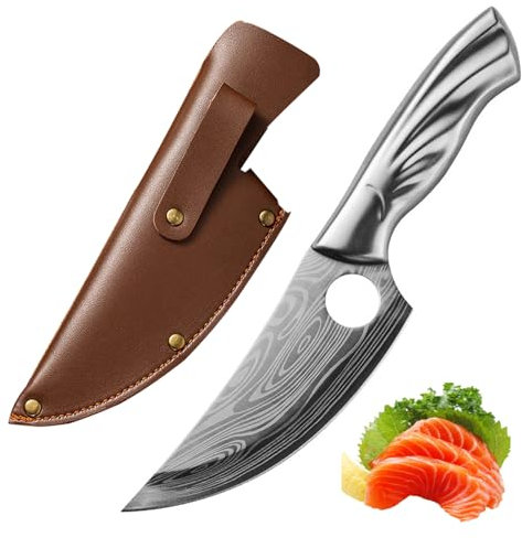 Fubinaty Chef Knife 5 Inch Boning Knife High Carbon Steel Kitchen Knives Full Tang Cooking Knife with Protective Sheath and Ergonomic Phoenix Tail Handle for Home and Grill