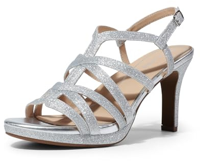 DREAM PAIRS Women's Strappy Stiletto High Heels,Silver,7