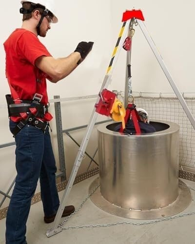 KjoiDWz Kit anticaduta, di Salvataggio con treppiede for spazi confinati, stabilizzatore di Salvataggio in Alluminio con Protezione anticaduta(1200LBS Winch+Falling Protector)