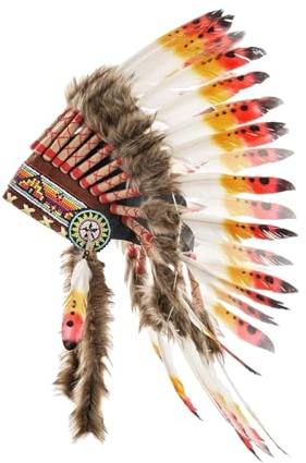 rockible Copricapo Indiano in Piume Sintetiche, Copricapo Ispirato Ai Nativi Americani, Indiana Vestito da Carnevale per Spettacoli, Giochi di Ruolo, Travestimenti in Maschera
