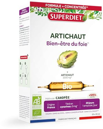 SuperDiet Artichaut Bien être du foie 20 ampoules de 15ml soit 300ml (Produit certifié bio)