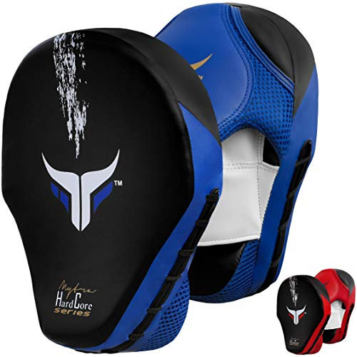 Mytra Fusion Gebogene pratzen - Box pratzen MMA Muay Thai Handpratzen für Karate Training Schlagen Kickboxen und Kampfsport - 30.3 x 28.1 x 20.3 cm - Blue Black