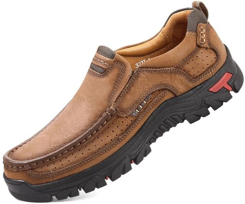 VENSHINE Herrvandringsskor, läder, lätta, ventilerande, lediga, slip-in, brun, 46 EU, BRUN, 45.5 EU