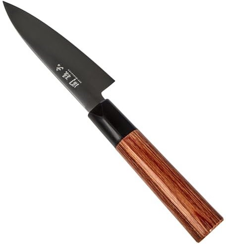 KAI Seki Magoroku Redwood Cuchillo de oficina con hoja de 10 cm - Acero inoxidable 1K6 con 57 (±1) HRC - Hoja pulida de alto brillo - Mango de madera de Pakka Red Wood - Hecho a mano en Japón