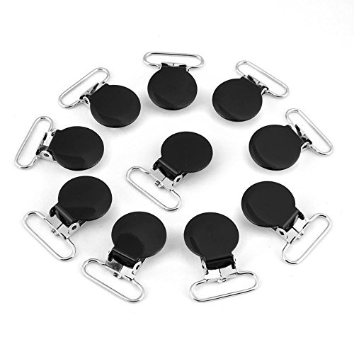 HEEPDD 10 Unids Clips Suspender, 25mm Metal Redondo Suspender Braces Chupete Correa Titular Babero Clip Correas Hebilla DIY Fabricación de suministros(Negro)