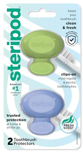 Steripod Clip-On Toothbrush Protector, Green/Blue, 2 Count