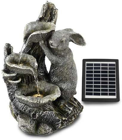 GEEZY Solar Water Features for the Garden – Outdoor Rabbit Bunny Fountain with LED Lights – Solar Powered, Self-Contained – Easy Setup, Cascading & Tranquil – Ideal for Garden, Patio & Balcony Decor