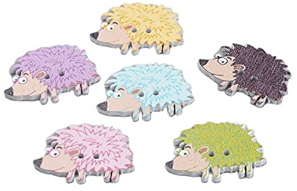 50pcs 2-Hole Printed Hedgehog Wooden Buttons Mixed Colors Lovely Animal Decorative Buttons 32.5x23mm for DIY Sewing Handmade Ornament Clothing Jewelry Crafts Making Hole: 1.5mm
