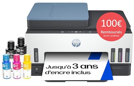 HP Smart Tank 7606 28C03A - Impresora A4 Multifunción con Deposito de Tinta Recargable, Impresión a Color, Escaner, Copiadora, Fax, Wi-Fi, Smart App, Blanco y Azul