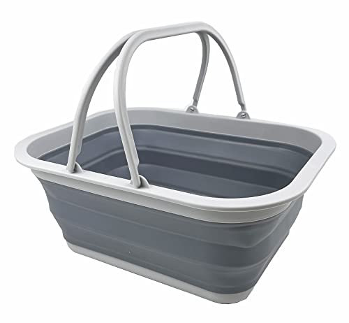 SAMMART 15L Zusammenklappbarer Korb mit Griff - Tragbarer Picknickkorb/Krater für den Außenbereich - Faltbare Einkaufstasche - Platzsparender Aufbewahrungsbehälter (Grau)