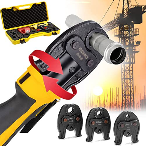 BONAD Profi Presszange,Presszange Kupferrohr,Elektrohydraulische Pressmaschine,Mini-Presse Mit Akku,3 Crimpbacken,Automatische RüCkstellung,180 Grad Drehbarer Zangenkopf,1series