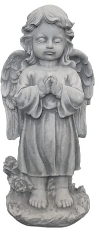 gartendekoparadies.de Engel stehend, Steinfigur H. 42 cm, 7 kg, Grau, frostsicher aus Steinguss für Außenbereich