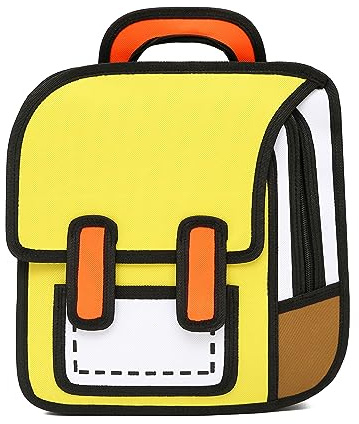 SENIURIS Cute Kids Cartoon Backpack for Boys and Girls, Toddler 2D Drawing Style Comic Fun weird School Pack Bag, Children Jump From Paper Anime Funny Kids Bookbag (yellow)