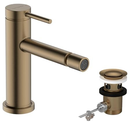 hansgrohe Tecturis S - Mitigeur bidet avec tirette et vidage, Robinet bidet, Robinet de salle de bain avec hauteur sous bec 100 mm, Bronze brossé, 73201140