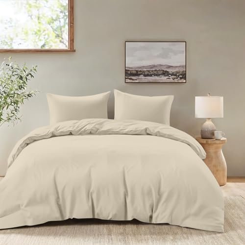 Dreamzie - Bettwäsche 200x200 Set Beige – Bettbezug mit 2 Kissenbezug 80x80 – Mikrofaser Weich & Pflegeleicht - Oeko-Tex