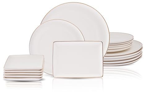 Karaca Santo Gold New Bone - Vajilla de 18 piezas para 6 personas, juego de vajilla de 18 piezas con platos y cuencos, porcelana china de hueso de nueva generación, juego de vajilla redonda y vajilla