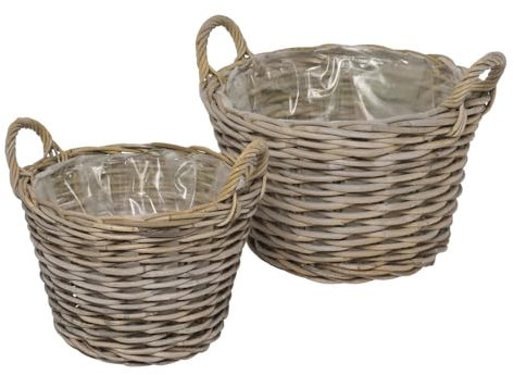 Posiwio 2tlg. Pflanzkorb Farmhouse grau braun Kooboo Rattan D36/42cm Rattankorb