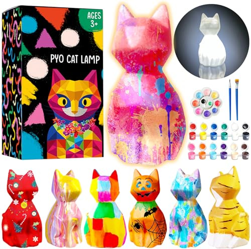 Goodyking Paint Your Own Cat Lamp Kit, DIY Cat Crafts Night Light, Painting Kit Arts & Crafts for Kids Ages 8-12, Art Supplies Birthday Easter Party Holiday Gift for Teens Girls Boys Age 3 4 5 6 7 8+