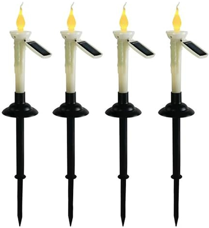 LIFTATAPA 4Pcs Solar Taper Candles with Holders, Waterproof LED Candles Light Rechargeable Tapered Candlesticks with Dusk to Dawn Light Sensor for Outdoor Garden Patio Decor
