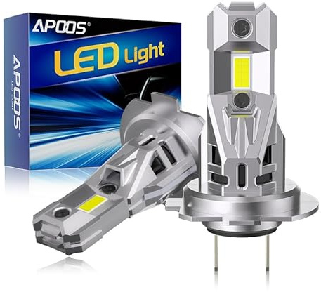 APOOS Ampoule H7 LED Antibrouillard 60W 300% Lumineuse Remplacement Halogène Kit De Conversion de Voiture et Moto 12V H7 LED Feux de Route et Feux de Croisement 6500K Blanc 2 Pièces
