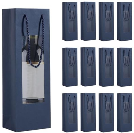 Lot de 12 Sacs à Bouteilles de vin avec fenêtre Ouverte, Sac Cadeau avec poignée pour Bouteilles, organiseurs de vin en Kraft pour Mariage, Sacs Cadeaux pourde fête