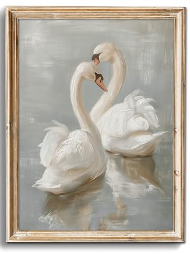 uniro Vintage Wall Art Prints Decor Classical Swan Canvas Oil Painting Poster Pastel Watercolor Swan Vintage Art Pictures Farmhouse Wall Decor for Nursery Bedroom Bathroom Office (8 x 10-UNFRAMED)