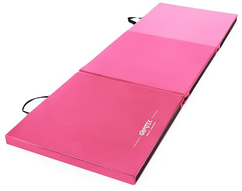 Gymtek Tapis Gymnastique Epais 180x60x5 cm, Tapis de Sport pour Exercice Judo, Karate, Fitness Matelas pliable avec Poignées, Materiel Sport Maison et Salle de Gym, Matelas Sol Gymnastique, Rose