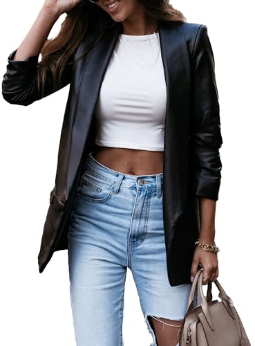 OULIWANGLUO Giacca in pelle da donna con abito medio lungo, giacca in pelliccia antivento, sottile, per autunno e inverno, Nero , XL