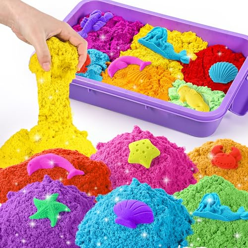 sikmcle Play Sand mit Sensory Bin Spielzeug für Kinder, 8 lb von 7 farbigen Bulk Magic Sand mit Sandkasten für Kleinkinder, Sensory Sand Kit für Jungen und Mädchen Alter 3-8 (Lila)