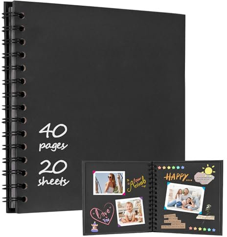 Szaboviktoria Fotoalbum zum selbstgestalten 20,5x20,5 cm, Scrapbook, 20 Blatt (40 Seiten) leeres schwarzes Papier, geeignet für Familienalbum, Hochzeits-Erinnerungen, DIY fotoalbum zum einkleben