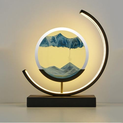 LKQTNDA BlackFrame-Blue - Pittura di sabbia 3D con luce notturna a LED, cornice pieghevole, lampada di immagine rotonda in 3D, per ufficio, decorazione e soggiorno, regalo