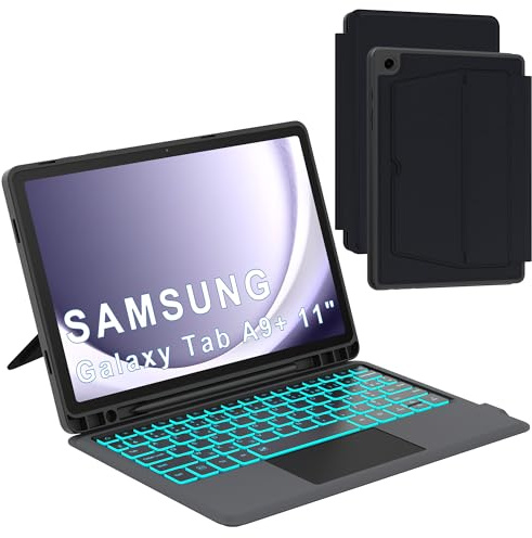 Coque Clavier Pour Samsung Galaxy Tab A9+ Plus 11 pouces: Clavier magnétique détachable rétroéclairé 7 couleurs pour Galaxy Tab A9 Plus 2023 - Claviers Azerty Français Sans Fil Avec Support De Stylet