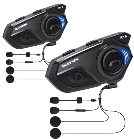 WAYXIN R16 Motorrad Bluetooth Headset –motorradhelm -Intercom mit Dual-Chip, Multi-Audio,IP67 wasserdicht, Musik teilen & FM-Radio, für 8 Personen-Gruppe – Kompatibel mit Anderen Marken（2pc