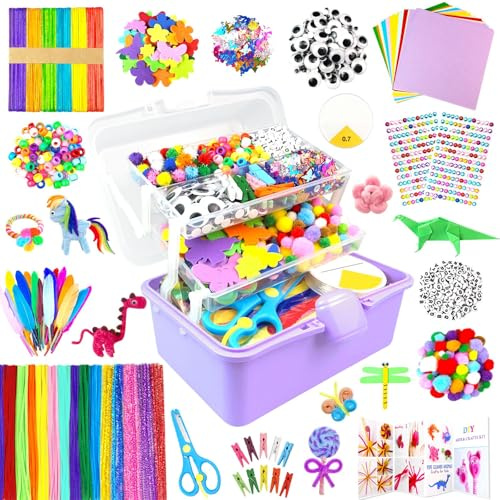 3000 Pièces Activites Manuelles pour Enfants, Boîte Bricolage Portable à 3 Niveaux avec Pipe Cleaners, DIY Activité Manuelle Kits de Loisirs Créatifs Cadeaux pour Enfants Filles Garçons 4-8, 8-12