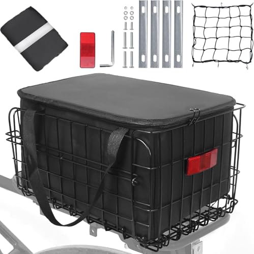 Hanured® Cestino per bicicletta posteriore, Portapacchi posteriore per bicicletta pieghevole con Borsa impermeabile rimovibile, rete di carico, copertura impermeabile e striscia riflettente
