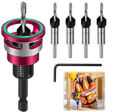 ZHEHNSA Juego de 6 brocas avellanadas para madera con tope de profundidad, precisión de ±0,02 mm, para carpintería, fabricadas con brocas HSS-M2 con vástago hexagonal avellanado de 1/4 de pulgada