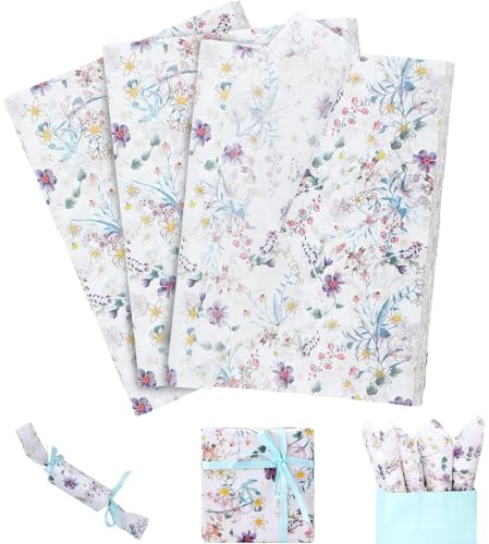 20 Piezas Papel De Seda 50x70cm, Tissue Paper Estampado Floral, Colorido Papel Seda para Envolver para Boda, Fiesta De Cumpleaños, Regalo De Navidad, Embalaje De Ramos De Flores
