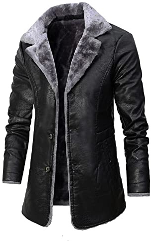 Modeewel Chaqueta de cuero para hombre, chaqueta de hombre, chaqueta de invierno, chaqueta de piel sintética, chaqueta de forro polar forrada con piel sintética, abrigo de piel sintética, chaqueta de