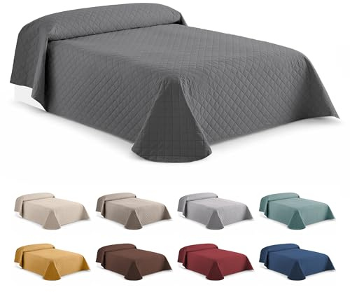 Easycosy Colcha Bouti Rombo Cama 160/180 250x260 cm Gris | Colcha de microfibra suave y transpirable. Ideal para entretiempo y verano. Certificado OEKO-TEX®.